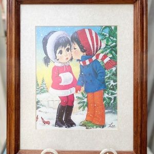 Vintage Big Eyed Lee Print Children Boy And Girl 11x14" Framed Artwork Art
